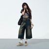Shorts Jeans Cropped American Vintage Feminino 2025 Verão Novo Estilo Casual Cintura Alta Emagrecimento Perna Larga Perna Reta Calças
