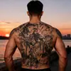 Adesivo de tatuagem herbal, semi-permanente, design de costas inteiras de Guan Gong e dragão auspicioso, à prova d'água, duradouro, adesivo de tatuagem de suco de ervas com imagem grande e realista