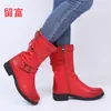 En stock Otoño e Invierno 2026 Nuevo Comercio Exterior Talla Grande Tacón Bajo Hebilla de Cuero Desgastado Botas para Mujer Estilo Europeo y Americano Botas de Cuero