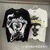 Camiseta Unisex de Manga Corta Holgada con Estampado Integral, Tendencia de Alta Calidad, High-Street, Ángel con Pedrería, Vintage, Emoción Mixta