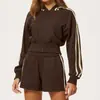 Conjunto Esportivo Transfronteiriço Outono Inverno Moda Feminina Casual com Capuz Bloco de Cores Zíper Manga Longa Moletom Calça de Moletom Conjunto de Duas Peças 3005