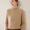 Suéter Feminino de Cashmere Gola Alta Meia Espesso Cor Sólida Simples Malha Solta Camada Base Suéter Cashmere Puro