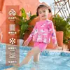 2026 New Model Children's Buoyancy Swimsuit for Girls, One-Piece Cartoon Print Long-Sleeve Swimwear for Girls and Toddlers, Suitable for Beach Vacations