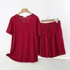 Conjunto de dos piezas de modal para mujer, nuevo modelo de primavera y verano, con cuello en V, manga corta y shorts, talla grande, holgado, casual, sencillo, para casa
