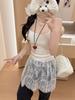 Tirantes de Encaje Sexy con Empalme Estilo Pura Pasión Falda Larga en Capas Chaleco para Mujer con Almohadillas en el Pecho y Tops Adelgazantes para Verano