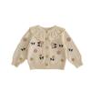 2026 Primavera Versátil Niña Bebé Infantil Bordado Floral Cuello con Volantes Cardigan Chaqueta de Punto de Algodón Manga Larga Ropa Infantil