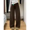 Calças Marrons de Perna Larga para Mulheres, Jeans de Corte Reto para Corpo em Formato de Pera, Calças de Perna Larga Emagrecedoras Plus Size