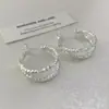 Pendientes Únicos de Diseñador de Moda de Doble Capa y Doble Círculo con Hielo Triturado Plateado, Pendientes Versátiles Clásicos de Lujo Ligero con Aguja de Plata 925