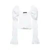 Roupas Femininas 2026 Primavera Novo Estilo Europeu e Americano Fashionável Versátil Blusa com Mangas Bufantes Plissadas Design Branco Slim Fit