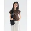 Camiseta Bordada de Caballo Pequeño para Niñas Verano 2026 Nuevas Llegadas Cropped Retro Ajustado Manga Corta Versátil Casual