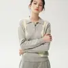Coleção Outono 2026: Suéter de Caxemira Estilo Preppy com Gola Reversível, Blusa Tricô com Padrão de Losangos, Suéter Polo para Mulheres