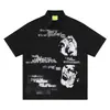 Design de Nicho Inspirado no Estilo Americano, Camisa Masculina de Manga Curta, Cardigan High-Street com Estampa de Retrato Vintage Estilo Streetwear