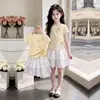 2026 Conjunto de Dos Piezas Vestido Falda de Encaje Dulce Lindo Fresco Floral de Moda Elegante para Niña