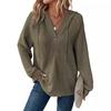 Ropa de Mujer Transfronteriza de Exportación Europea y Americana Estilo Caliente de Amazon Tejido Waffle Cordón Botón Cuello en V Sudadera con Capucha de Manga Larga