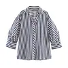 Moda Femenina Transfronteriza AliExpress Primavera 2026 Camisa Rayada Versátil y a la Moda con Mangas Abullonadas 5029205