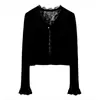 Cárdigan de Lino de Bambú con Ribete de Encaje Combinado con un Vestido de Tirantes, Chaqueta de Punto, Chal de Protección Solar de Manga Larga, Camisa para Aire Acondicionado, Chaqueta Fina