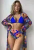 2025 Nueva Blusa de Encaje Dividido para Exportación Traje de Baño Bikini Estampado de Exportación Europea y Americana para Mujer Traje de Tres Piezas