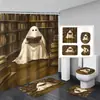 Cortina de Chuveiro Fantasma de Halloween Tapete de Banheiro Conjunto de Quatro Peças Série 3 Banheiro Divisória de Separação Seca e Úmida Cortina de Chuveiro Cortina de Chuveiro à Prova d'Água