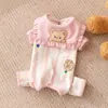 Ropa de Otoño e Invierno para Perros Pequeños tipo Oso de Cuatro Patas, Ropa para Mascotas de Terciopelo Alemán, Conjunto Cubre-Barriga a Rayas de Oso con Cuello Azul Marino