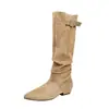 Botas Retro de Gamuza Apiladas para Mujer 2026 Otoño Nueva Llegada Botas Altas Hasta la Rodilla Botas de Jinete Tacón Grueso Botas Largas Estilo Vaquero Occidental