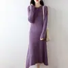 Vestido Largo de Punto Trenzado 100% Lana para Mujer, Cuello Redondo, Manga Larga, Jersey, Casual, Versátil Vestido de Cachemira de Corte A