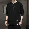 T Camiseta de manga comprida masculina primavera e outono suéter de letras da moda camisa de base de gola redonda solta masculina camiseta de estudante roupas de outono