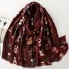Lenço estampado com cachorros fofos, com toque de algodão e linho para mulheres, moda coreana, xale de cachorro artístico, lenço decorativo de outono e inverno