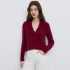 Suéter de cachemira para mujer de otoño e invierno, cuello en V cruzado, textura acanalada vertical, estilo corto, suéter de punto elegante y adelgazante para usar en capas