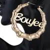 Brincos Redondos de Bambu Personalizados para Exportação Transfronteiriça do Aliexpress Letras em Inglês Boujee Retrô Brincos de Bambu Exagerados