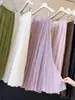 Saia Midi de Malha Plissada com Efeito Drapeado Super Fada para Mulheres, Novo Estilo Outono, Cintura Alta, Emagrecedora, Linha A, Barra Larga, Saia Longa Plissada