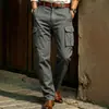 Nuevo Estilo Transfronterizo Europeo y Americano Algodón Puro Color Sólido Ropa de Trabajo para Hombre Pantalones Casuales Pierna Recta Multibolsillos Táctico Estilo Americano Pantalones Largos para Exteriores