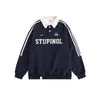 Sudadera de Estilo Universitario con Diseño de Cuello Polo de Color Contrastante para Mujer Otoño e Invierno Nueva Holgada Talla Grande Top con Solapa para Pareja