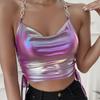 Moda de Verão Transfronteiriça Europeia e Americana Versátil Ajuste na Cintura Sexy Camisola para Boate Top Curto Feminino para Praia