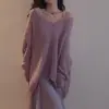 Nuevo Suéter de Punto Estilo Perezoso para Primavera y Otoño para Mujer, Corte Holgado, Cuello en V Hueco, Capa Base Casual Adelgazante, Delgado
