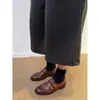 Primer Encuentro con los Mocasines de Punta Redonda con Hebilla para Mujer, Zapatos Pequeños de Cuero Retro