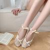 Calcetines Invisibles para Mujer, Calcetines Cortos de Algodón Peinado con Lazo Estilo Ballet, Calcetines para Zapatos de Ballet Mary Jane para Verano