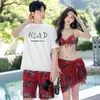 Biquíni de Casal Estilo Boho Três Peças Dividido Roupa de Banho Feminina de Praia Calça de Praia Masculina Roupa de Banho