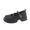 Sapatos Mary Jane Femininos Pequenos de Couro 2023 Primavera e Verão Novos Mais Fáceis de Combinar Estilo Universitário Sapatos de Solado Grosso de Boca Rasa Atacado Xadrez