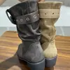 Colección nueva de otoño 2026 súper popular: Botas versátiles, casuales, de caña corta, adelgazantes y hasta el tobillo para mujer con tacón grueso y acabado de gamuza