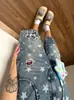 Jeans de Mezclilla Estampados Patchwork con Forma de Estrella Retro Americano para Mujer, Verano Ajuste Holgado, Adelgazantes de Calle Rectos de Pierna Ancha Acortados