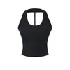 2480-26 Top Cropped de Tricô estilo Coreano, Slim Fit, Gola V Elástico, com Amarração no Pescoço para Mulheres, Sexy
