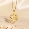 Collar Hueco del Árbol de la Vida Incrustado con Diamantes para Mujer, Cobre Chapado en Oro, Exquisito, Lujo Ligero, No se Desvanece, Joyería Europea y Americana Transfronteriza al por Mayor