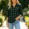 Camisa a Cuadros para Mujer de Estilo Nuevo Transfronterizo Europeo y Americano, Manga Larga, Cuello Solapa, Casual, Holgada, con Bolsillo, Top, Ropa de Abrigo