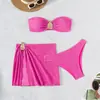 Nuevo Bikini Sexy de Tres Piezas de Amazon 2026, Traje de Baño de Bikini de Dos Piezas con Top de Tubo Dividido, Bikini Estilo Falda para Playa