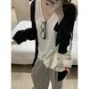 Traje de Estilo Casual Perezoso Chaleco Blanco Chaqueta Cardigan Fina para Mujer Pantalones Rayados de Primavera Conjunto Simple de Tres Piezas