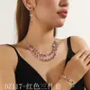 Comercio Exterior Transfronterizo Moda Europea y Americana Collar de Doble Capa con Pedrería y Diamantes Completos Collar para Vestido de Cena Pendientes Pulsera Set de Tres Piezas