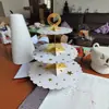 Soporte Redondo para Pastel de Papel Estampado en Caliente Personalizado de Fábrica Tema Fiesta de Cumpleaños Soporte para Postres Fiesta Tres Niveles Exhibidor de Postres
