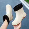 Dropshipping Galochas Novas de Meia-Canela Estilo Japonês para Mulheres, Sapatos de Borracha para Uso Externo, Galochas Antiderrapantes, Sapatos de Água Planos, Galochas Curtas com Forro de Lã