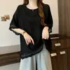 Camiseta Patchwork 2026 Top de Encaje Manga Corta Casual Corte Holgado para Mujeres de Tallas Grandes, Texturizado, Talla Extra Grande, Ropa para Mujer que Adelgaza y Cubre el Vientre