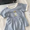 Ropa de Casa Transpirable de Algodón para Niños Verano Unisex Niños Dibujos Animados Manga Corta Pantalones Cortos Conjunto de Pijama Ropa de Aire Acondicionado para Bebé